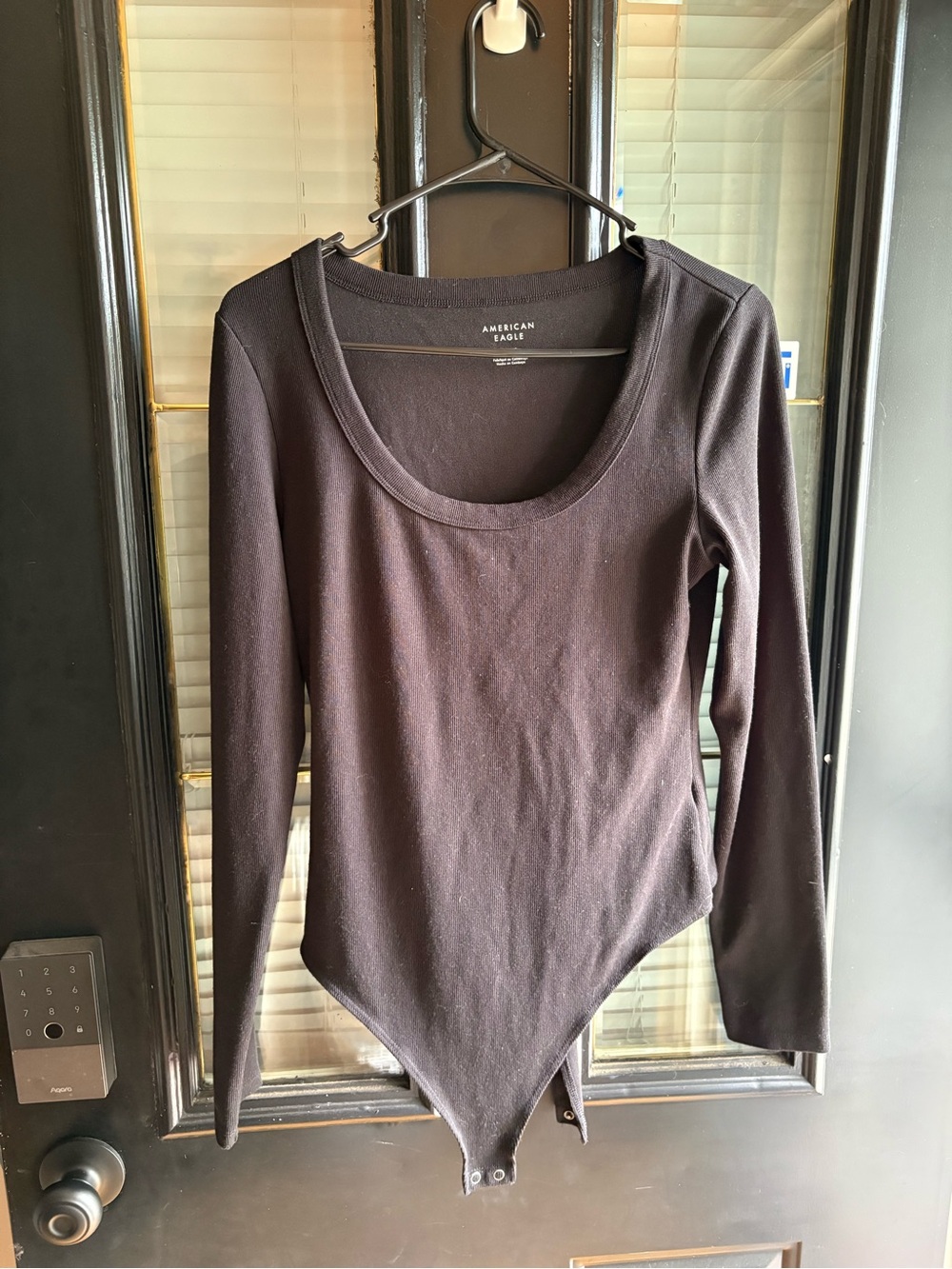 American Eagle Outfitters Black Long-Sleeve Scoop Neck Bodysuit